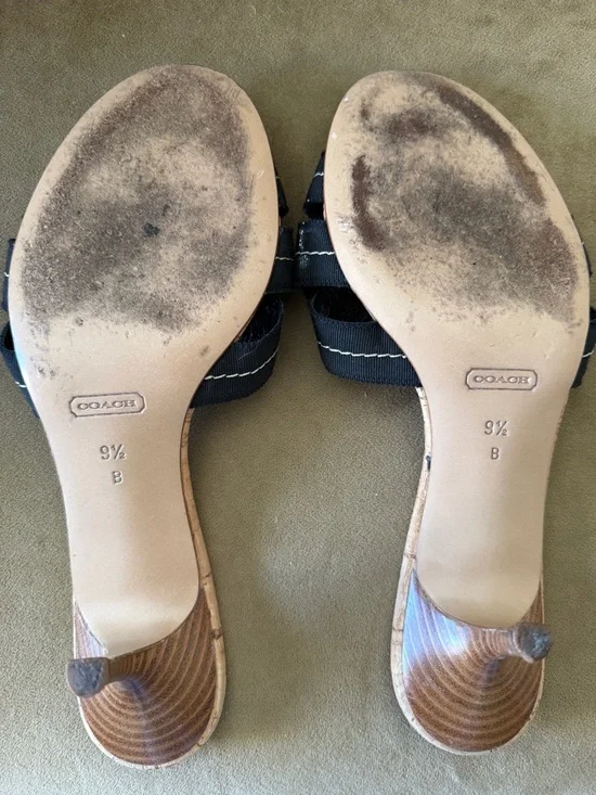 Coach Bree Black Ribbon Kitten Heel Sandals 9.5 Vintage Minimalist Made in Italy - Picture 7 of 9